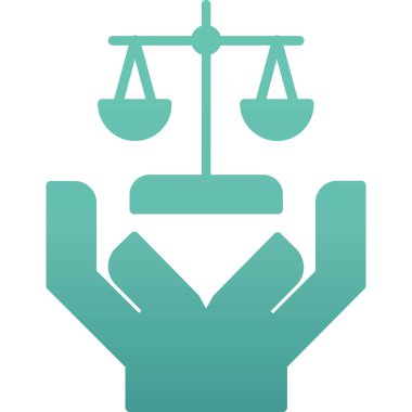 Adalet ölçeği vektör simgesi. düz biçim bir renk sembolüdür, yumuşak mavi renkler, yuvarlak açılar arka plan.