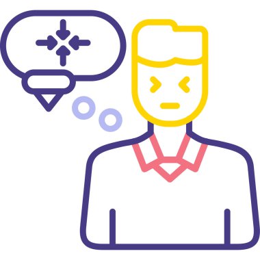 Kafası kırık üzgün bir adam ve kızgın yüzlü bir baloncuk..