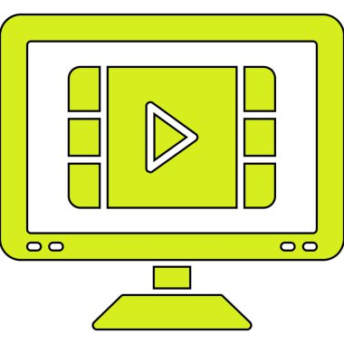 video simgesi olan bilgisayar ekranı, basit vektör illüstrasyonu