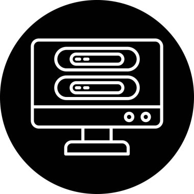 Bilgisayar monitörü simgesi, vektör illüstrasyonu beyaz arkaplanda izole edildi