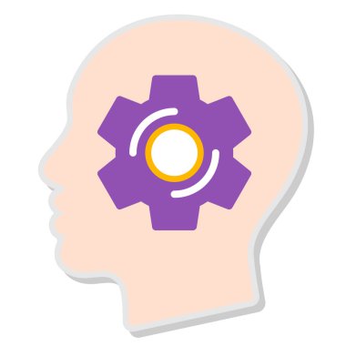 Dişli simgesi olan insan kafası, vektör illüstrasyonu