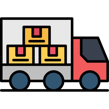 Yük kamyonu simgesi renk ana hatları vektörü