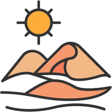 Plaj yazı güneş ikonu - ana hatlarıyla