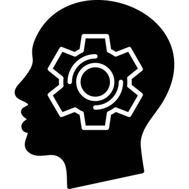 Beyin vites simgesi. düz biçim vektör simgesi, yuvarlak açılar, siyah renk, beyaz arkaplan.