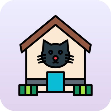 Beyaz bir evin ortasında kocaman siyah gözleri olan sevimli çizgi film kedisi..