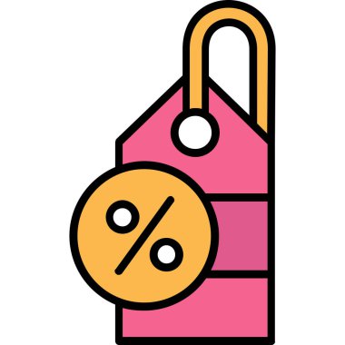 Yüzde ikonlu alışveriş torbası. İndirimli satış işareti vektör simgesine sahip taslak alışveriş çantası beyaz arkaplanda izole edilmiş düz renk