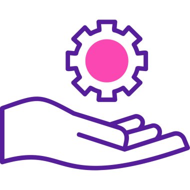 Bir vites simgesi vektörünü tutan el. İnce çizgi işareti. izole edilmiş sınır sembolü çizimi