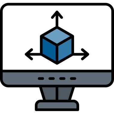 Bilgisayar monitörü simgesi. Taslak bilgisayar monitörü vektör rengi düz izole
