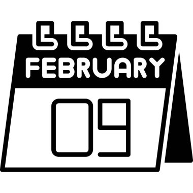 Siyah ikonlu takvim, Şubat. vektör illüstrasyonu.