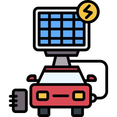 Enerji elektrikli araba simgesi ana hatlarıyla doldurulmuş