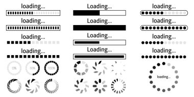 Set of vector loading icons.loading bar progress icon. Download progress. Collection Loading status. Vector illustration clipart