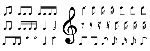 Ensemble Notes Musique Icônes Notes Musicales Noires Des Éléments Musicaux — Image vectorielle