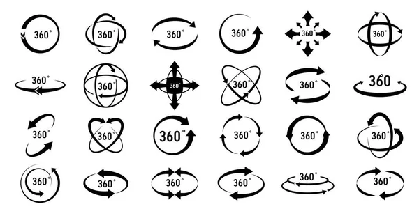 Vue 360 Degrés Des Icônes Cercle Vectoriel Définies Isolées Arrière — Image vectorielle