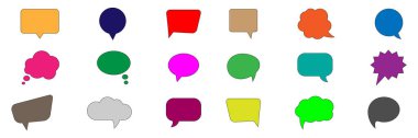 Konuşma balonu ayarlandı. Konuşma balonu. Bulut konuşma baloncukları koleksiyonu. Düz renkli balon konuşma vektörü. Afişler, fiyat etiketleri, çıkartmalar, posterler, rozetler... vektör illüstrasyonu