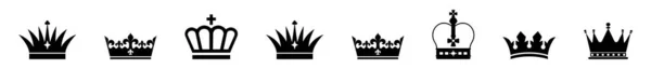 皇冠图标集 王冠标志的收集 大的收集古朴的冠冕 收集的王冠轮廓 金王冠矢量说明 — 图库矢量图片
