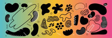 Soyut lekeli şekil. Sıvı şekilli elementler. Sıvı gölgeler rastgele şekiller. Organik amip damlası şekli soyut. Vektör illüstrasyonu