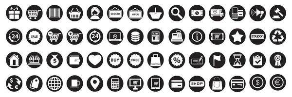 购物图标设置 网上购物 促销和购物车标志 固体图标矢量收集 矢量说明 — 图库矢量图片