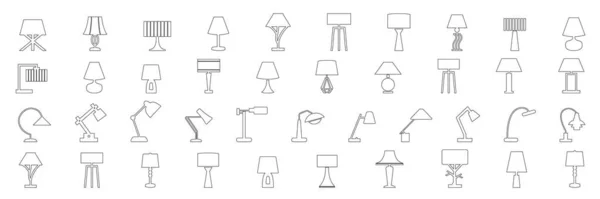 Lampa Och Belysning Design Vektor Linje Ikon Set Standing Lampskärm — Stock vektor