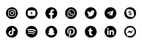 Realistische Social Media Logotyp Sammlung Runde Social Media Icons Oder — Stockvektor