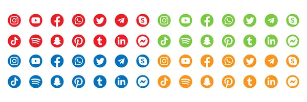 Ρεαλιστική Συλλογή Λογότυπων Social Media Στρογγυλές Εικόνες Social Media Λογότυπα — Διανυσματικό Αρχείο