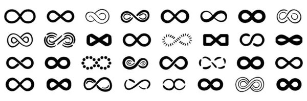 Набір Абстрактних Багатобарвних Знаків Нескінченності Безмежна Колекція Значків Нескінченності Плоский — стоковий вектор