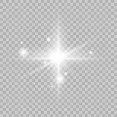 Parlayan yıldız, vektör parlama etkisi. Şeffaf arkaplanda parıldayan sihirli yıldız kıvılcımları.