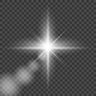 Parlayan yıldız, vektör parlama etkisi. Şeffaf arkaplanda parıldayan sihirli yıldız kıvılcımları.