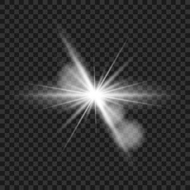 Parlayan yıldız, vektör parlama etkisi. Şeffaf arkaplanda parıldayan sihirli yıldız kıvılcımları.