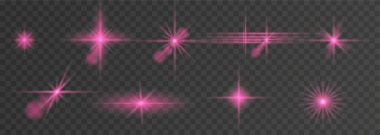 Parlayan yıldız, vektör parlama etkisi. Şeffaf arkaplanda parıldayan sihirli yıldız kıvılcımları.