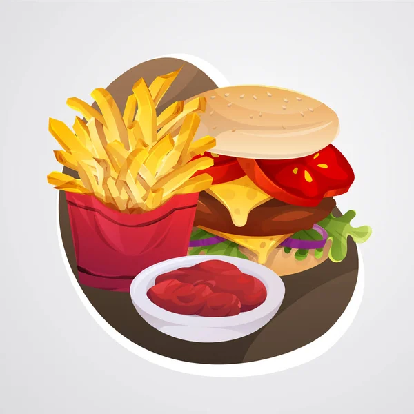 Koncepcja Fast Food Ilustracja Wektor Hamburgera Frytki — Wektor stockowy