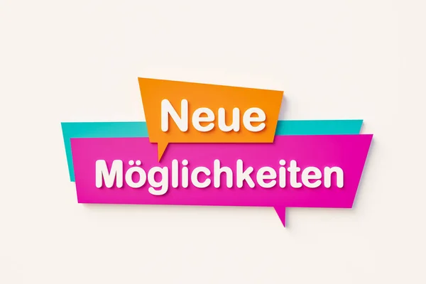Neue Mglichkeiten 新机会 卡通演讲泡沫 紫色和白色文字中的语音泡沫 动机和鼓励概念 3D插图 — 图库照片