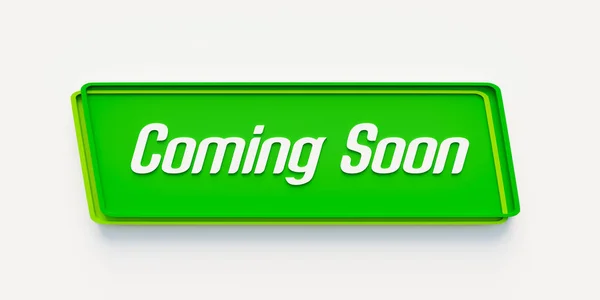 Coming Soon. Green banner with the message, coming soon. Announcement message, event, infographic, opening event, information and business.