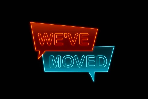 Have Moved Glowing Banner Text Have Moved Orange Blue New — Stock Photo, Image