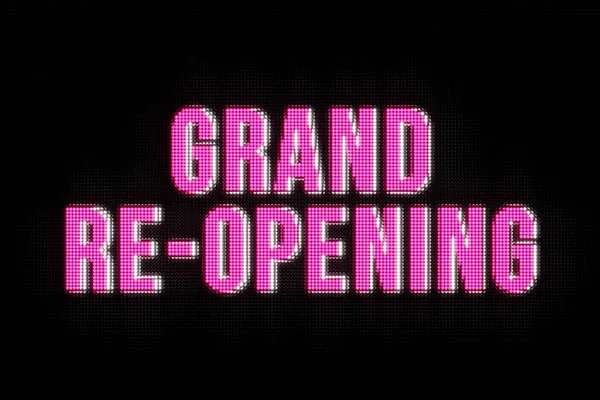 Grand re-opening, banner in capital letters. The text, grand re-opening, in pink. Marketing, announcement, new beginnings, opening event, commercial sign, premiere event and advertising.