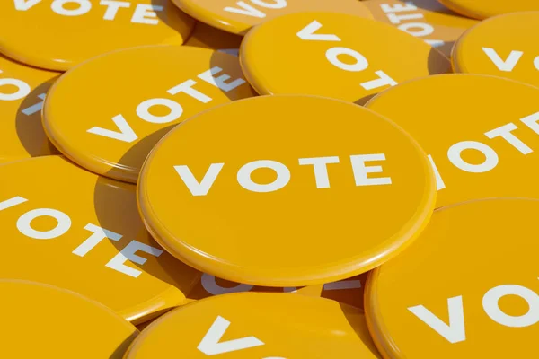 黄色的投票徽章黄色的选举按钮 社会或政治运动徽章 — 图库照片