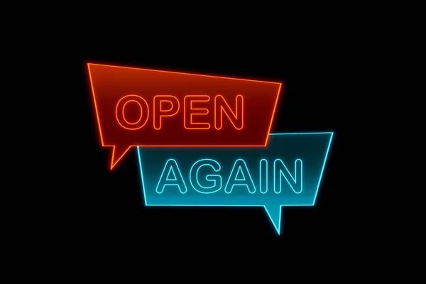 Open Again 이라는 문구를 주황색 파란색으로칠 현수막입니다 발표하고 새로운 시작하고 — 스톡 사진