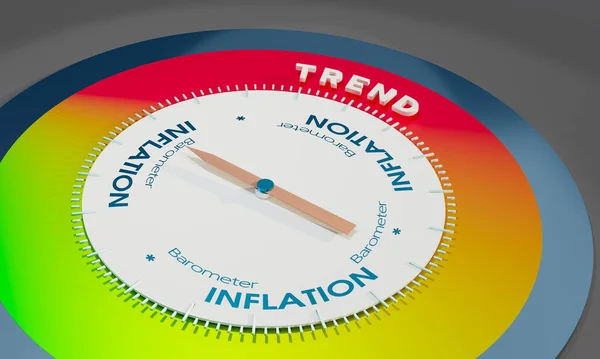 インフレ気圧計は 傾向を表示します 赤と緑の領域は過熱と通常のインフレシナリオを示しています インフレ率の上昇を示すためのグラフィック 3Dイラスト — ストック写真