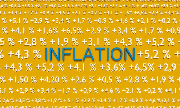 Pozitív Százalékos Jelekkel Keretezett Infláció Szó Infláció Kék Szemben Sárga — Stock Fotó