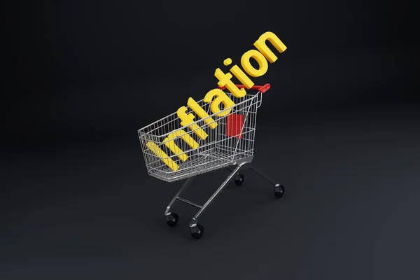 Infláció Szó Egy Bevásárlókocsiban Infláció Szó Sárga Betűkkel Egy Üres — Stock Fotó
