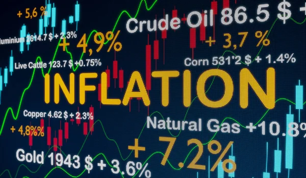 Infláció Növekszik Nyersanyagárak Pénzügyi Adatok Adatok Emelkedése Nyersolaj Búza Arany — Stock Fotó