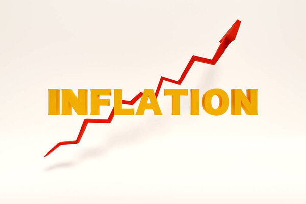Inflation, rising prices and social issue. Red rising arrow as symbol for rising prices and increased inflation. 3D illustration 