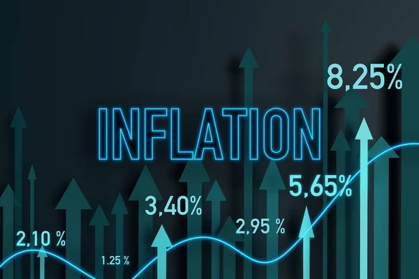 Enflasyon Yükseliyor Yükselen Enflasyonla Ilgili Bilgi Yüzdelik Işaretleri Oklar Çöküş — Stok fotoğraf