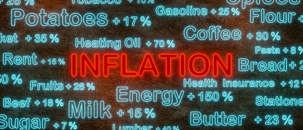 Szó Infláció Körül Termékek Azok Jelentősen Megemelkedett Árak Növelik Olyan — Stock Fotó
