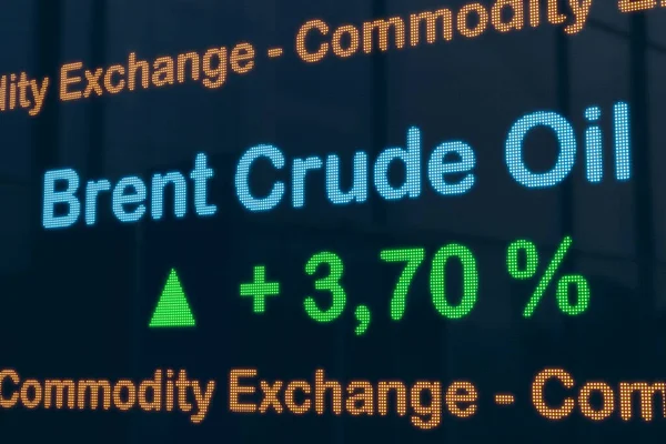 Ceny Ropy Naftowej Brenta Rosną Giełda Towarowa Ekran Led Informacjami — Zdjęcie stockowe