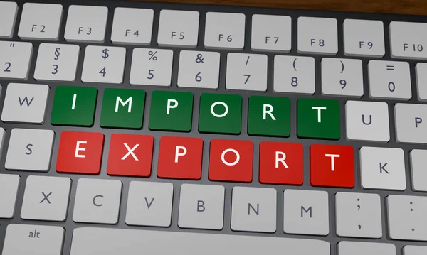 Negócios Importação Exportação Letras Das Palavras Importação Exportação Estão Teclado — Fotografia de Stock