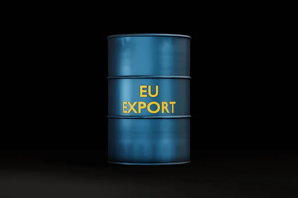 欧州連合 の輸出は 石油バレルに書かれています 国際貿易と貿易の黒字の象徴 ビジネス 貨物輸送の概念 3Dイラスト — ストック写真