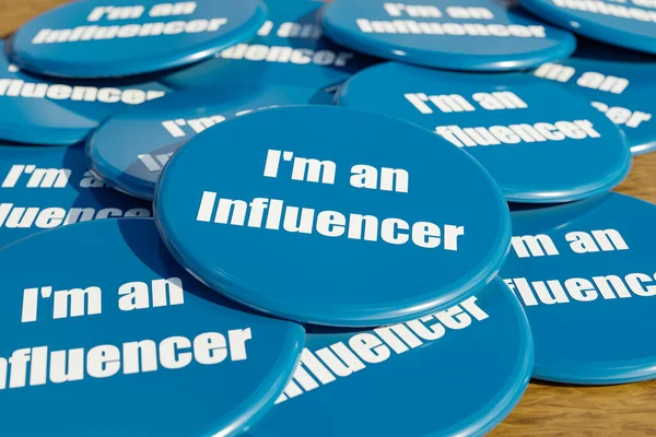 I\'m an influencer. Blue badges laying on the table with the message \