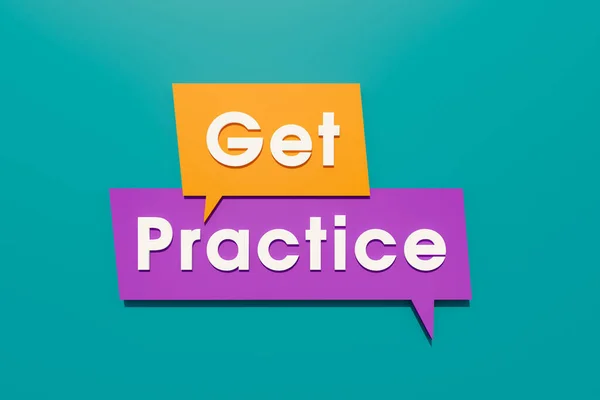Get Practice Colored Speech Bubble Orange Purple Blue Text Game — Stock Photo, Image