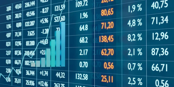 ダイアグラム 財務データ 価格とオレンジの数字と1つの列とブルーの収益表 ビジネスと金融統計の概念 3Dイラスト — ストック写真