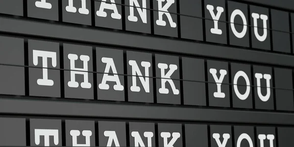 Dziękuję Czarny Wyświetlacz Rozkładu Jazdy Tekstem Dziękuję Białymi Literami Wdzięczność — Zdjęcie stockowe